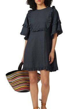 LIDO Porto Dress Charcoal Ruffle Bell Sleeve Mini Dress M/L